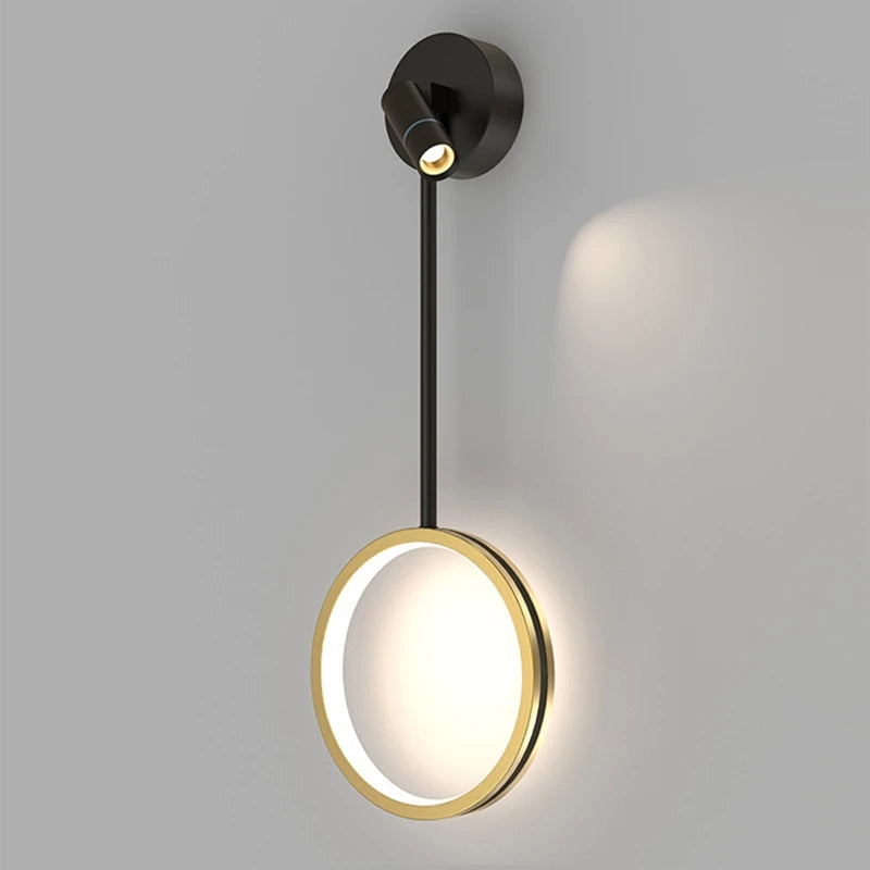 applique murale led moderne créative avec anneau et projecteur décoratif - vue 5 sur 9