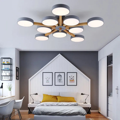 lustre moderne en bois avec luminaire led pour décoration maison - vue 3 sur 5