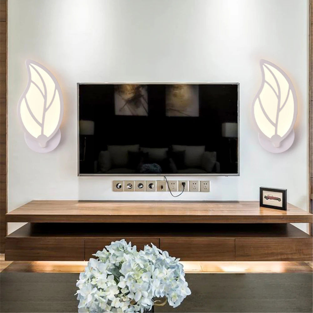 applique murale led créative en acrylique avec feuilles - vue 3 sur 8