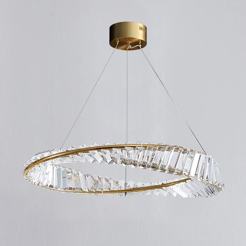lustre moderne de luxe en cristal lampe annulaire suspendue - vue 3 sur 9