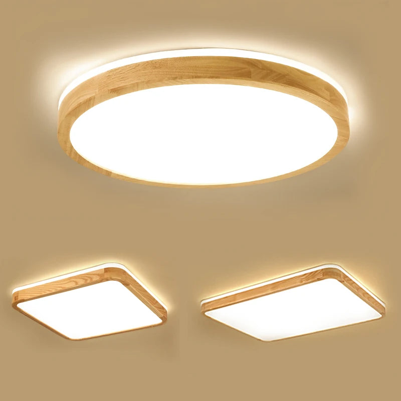 plafonnier led ultra-fin japonais bois massif design moderne 2021 - vue 5 sur 15