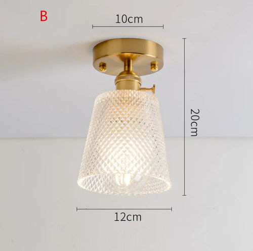 Plafonnier en verre nordique rétro Loft Vintage plafonnier salle à manger couloir moderne cuivre E27 plafond abat-jour en verre - vue 9 sur 26