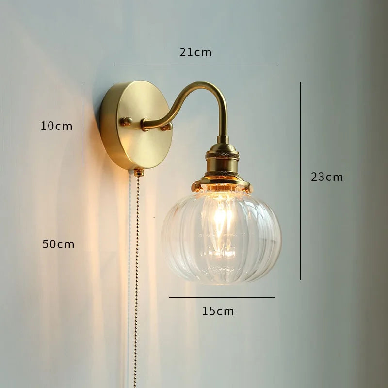 applique murale nordique moderne LED lampe à côté de l'interrupteur à chaîne chambre salle de bain miroir escalier lumière verre cuivre - vue 17 sur 23