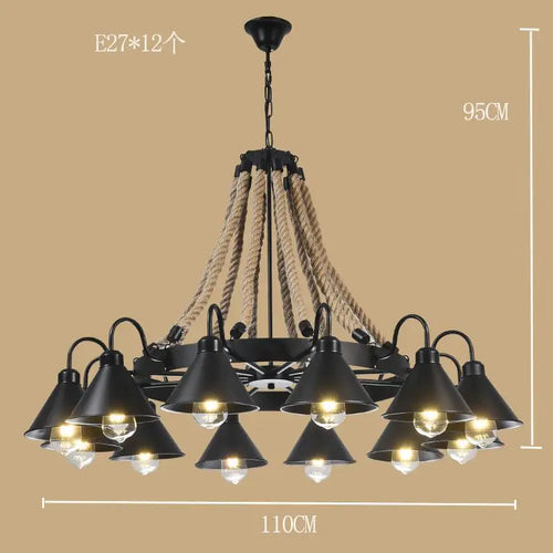 lustre style industriel en ferronnerie et corde de chanvre - vue 9 sur 14