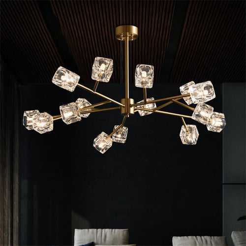 lustre led cube glace cuivre doré éclairage style industriel nordique - vue 2 sur 11