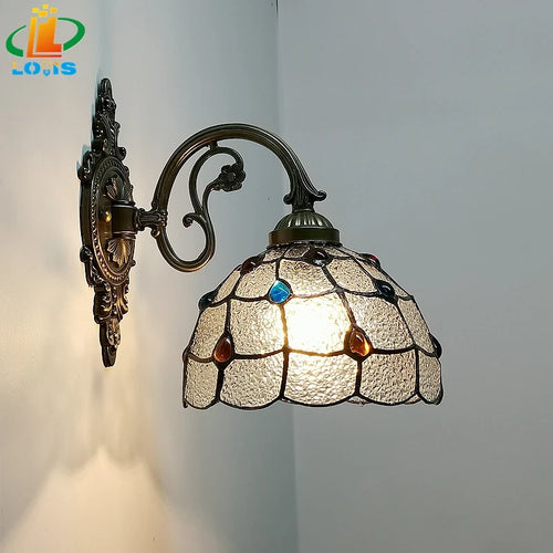 applique murale nordique en forme de queue de paon style tiffany - vue 3 sur 6