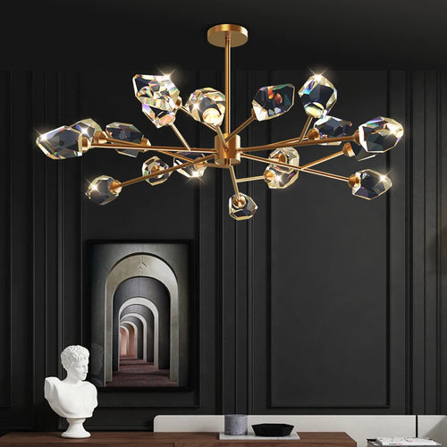 lustre en cristal et cuivre style art déco design moderne - vue 5 sur 22