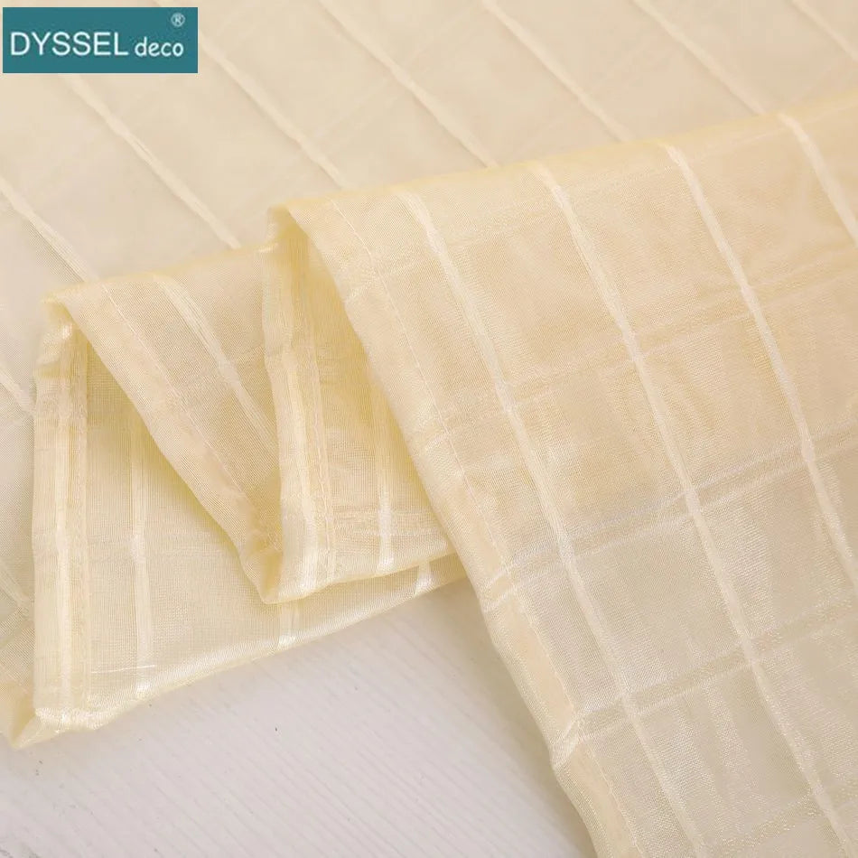 Rideau tulle carreaux style europeen pour salon chambre - vue 3 sur 7
