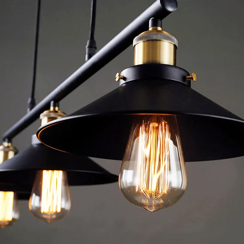 suspension industrielle vintage à 3 têtes avec poulie en fer - vue 3 sur 8