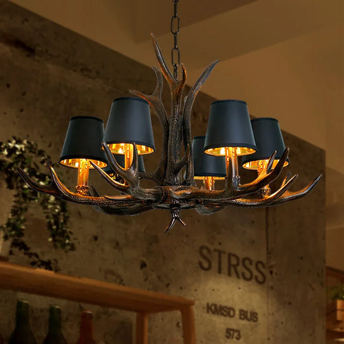 lustre vintage amérique pour café bar hôtel avec suspension deerhorn - vue 3 sur 8