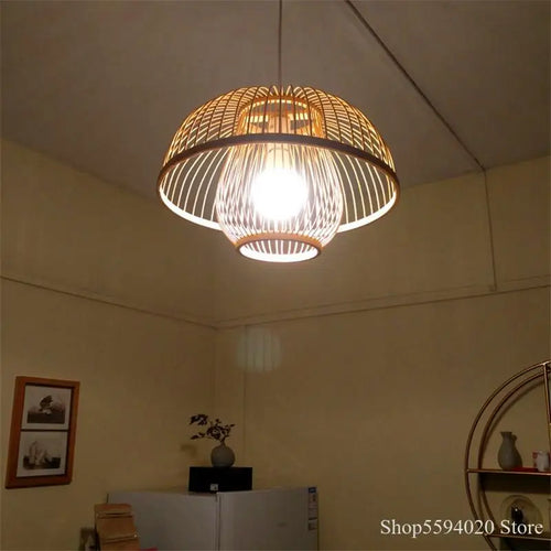 suspension en bois chinois design lumineux pour restaurant japonais - vue 5 sur 14