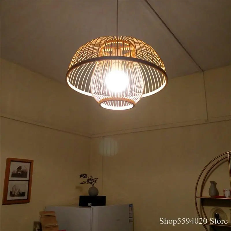 suspension en bois chinois design lumineux pour restaurant japonais - vue 5 sur 14