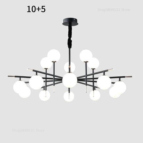 lustre nordique en fer avec boule de verre led pour restaurant - vue 20 sur 20