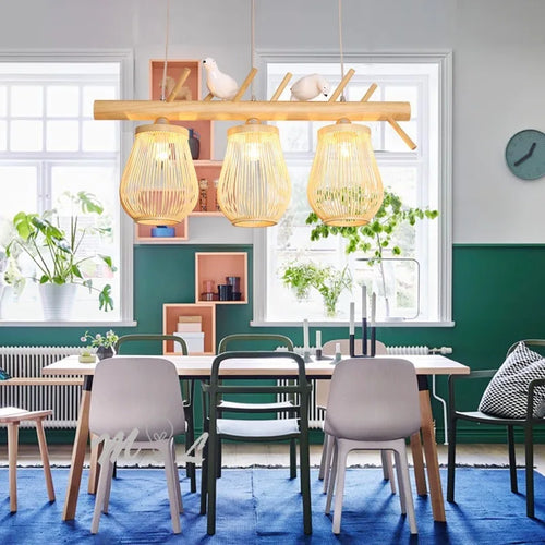 suspension moderne en bois et bambou design oiseau décoratif - vue 7 sur 10