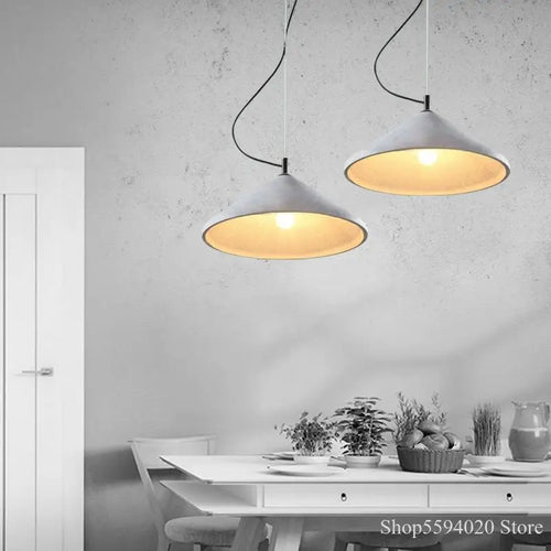 lustre rétro loft design en béton pour restaurant et salon led - vue 5 sur 6
