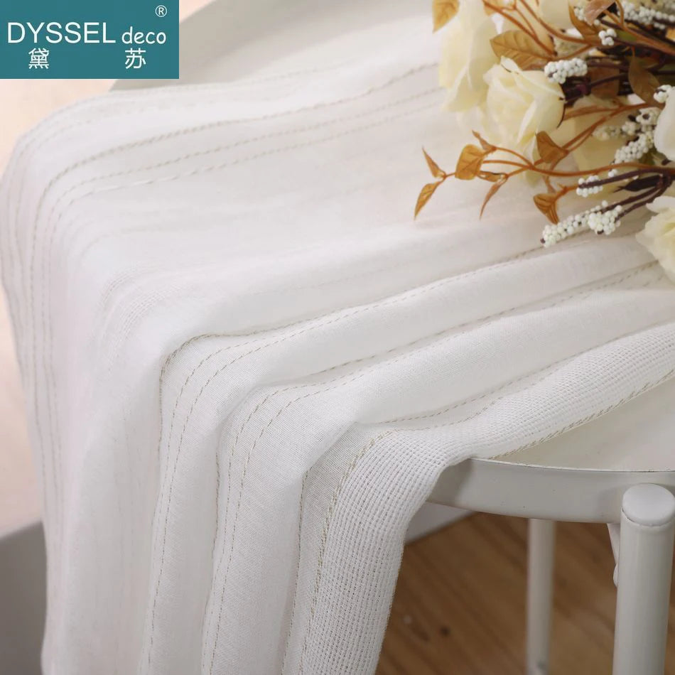 Rideau lin et tulle rayures style europeen salon - vue 4 sur 6