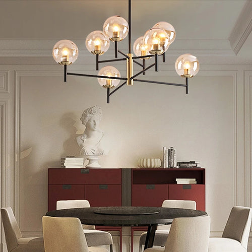 lustre industriel nordique 6 lumières ampoules à bulles de verre - vue 5 sur 14