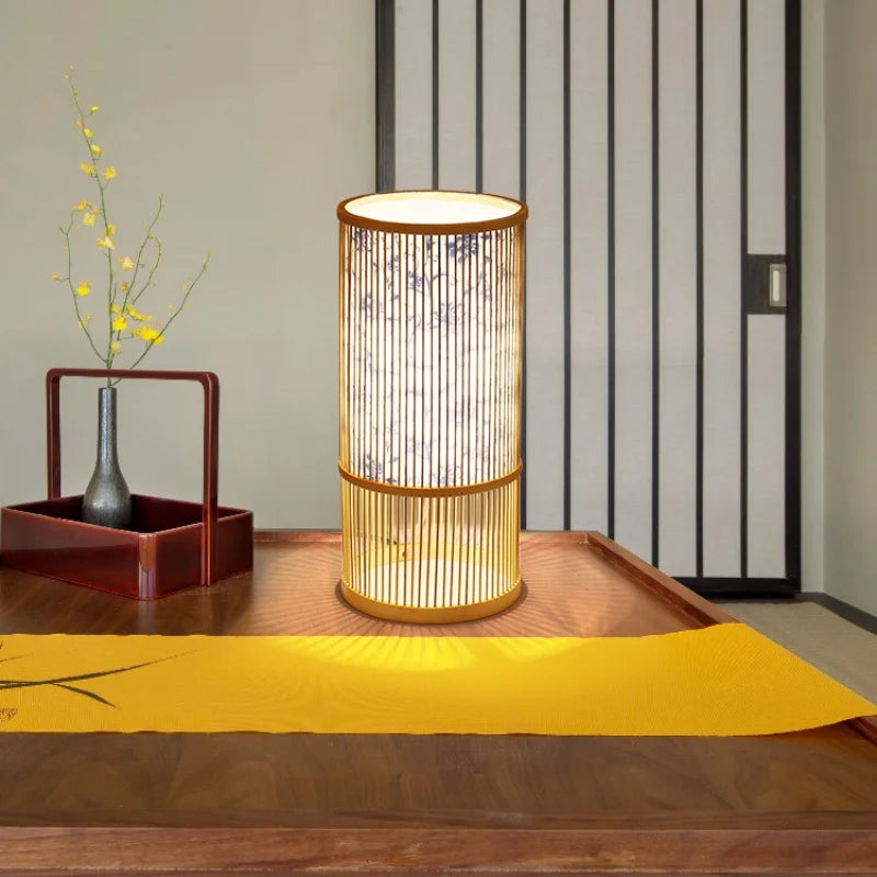 lampadaire japonais moderne en bois de bambou fait main - vue 5 sur 18