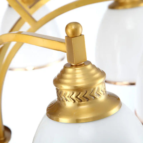 lustre moderne en cuivre avec abat-jour en verre blanc - vue 5 sur 6