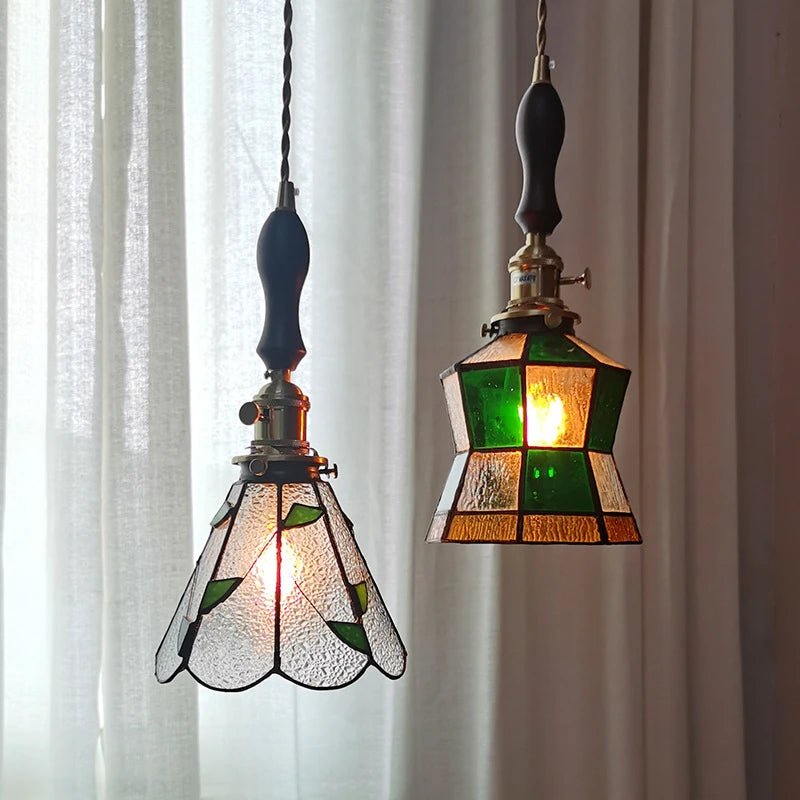 petit lustre nordique en cuivre avec verre coloré - vue 4 sur 14