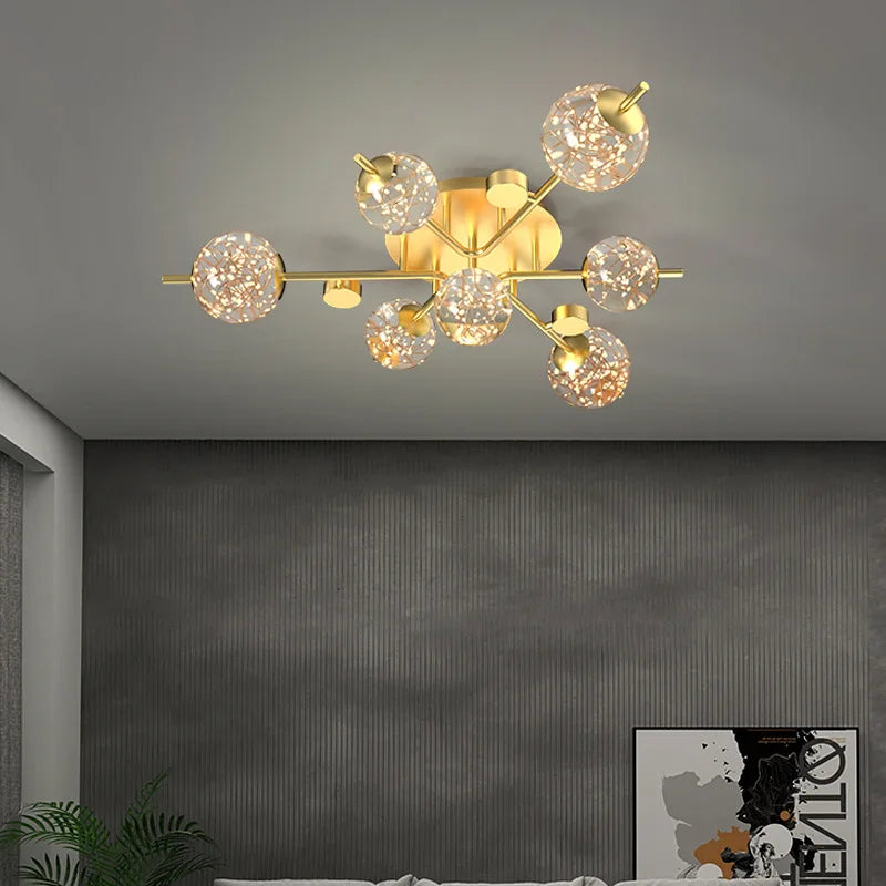 Plafonnier Led moderne lumière pour salon étude salle à manger chambre cuisine boule de verre doré - vue 5 sur 8