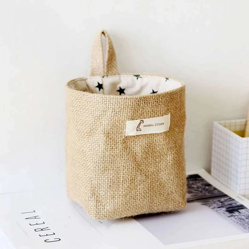 panier de rangement en jute coton et lin avec poignée - vue 2 sur 9