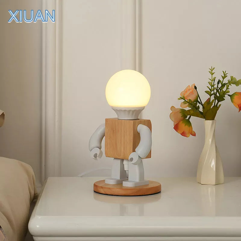 lampe table moderne en bois blanc led enfants veilleuse