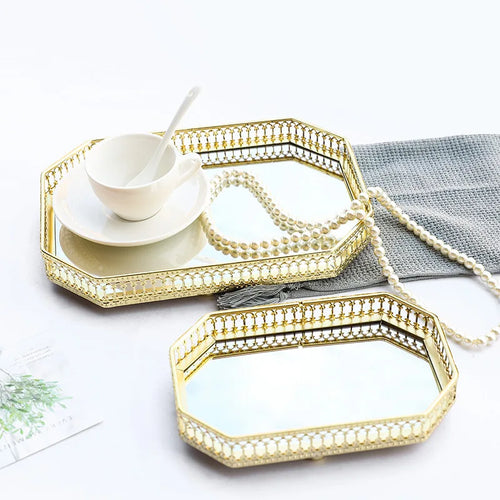 plateau de rangement bijou de luxe en fer et miroir - vue 2 sur 14