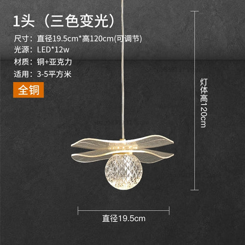 lustre moderne en acrylique et cuivre led feuille de lotus - vue 14 sur 18