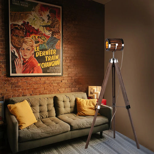 lampadaire rétro en bois massif au style industriel - vue 3 sur 10