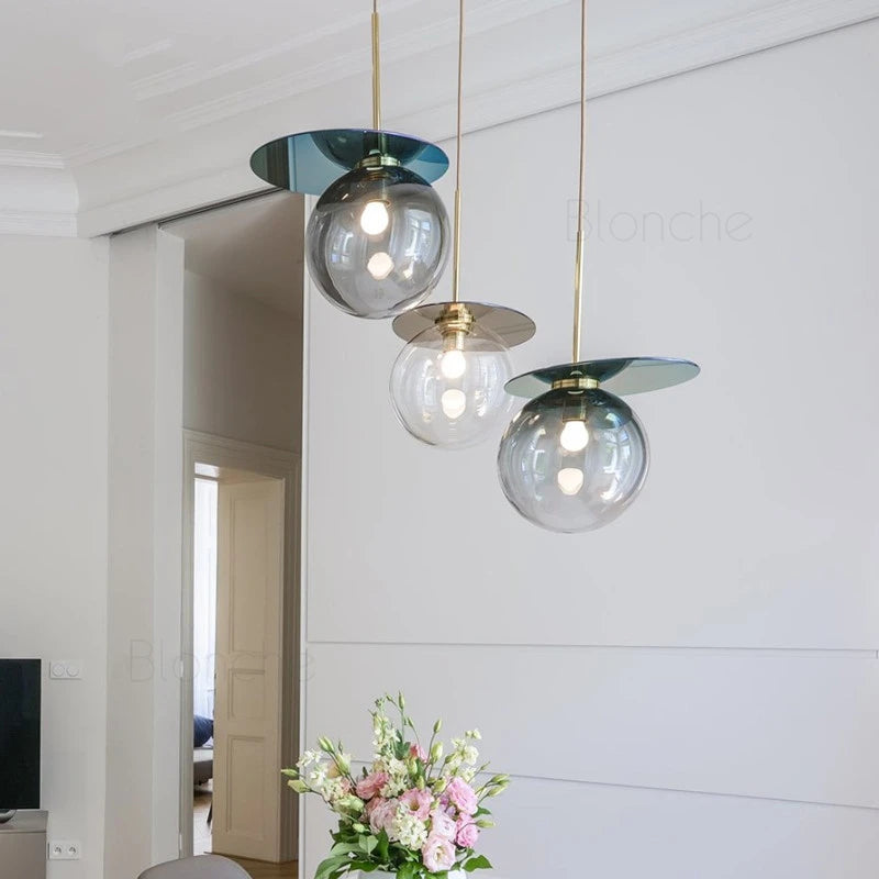 suspension moderne en verre avec éclairage led nordique - vue 5 sur 11