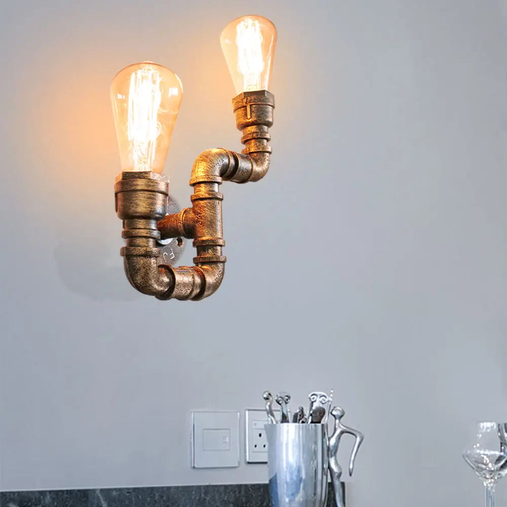 applique murale industrielle vintage loft 2 lumières pour bar - vue 3 sur 7