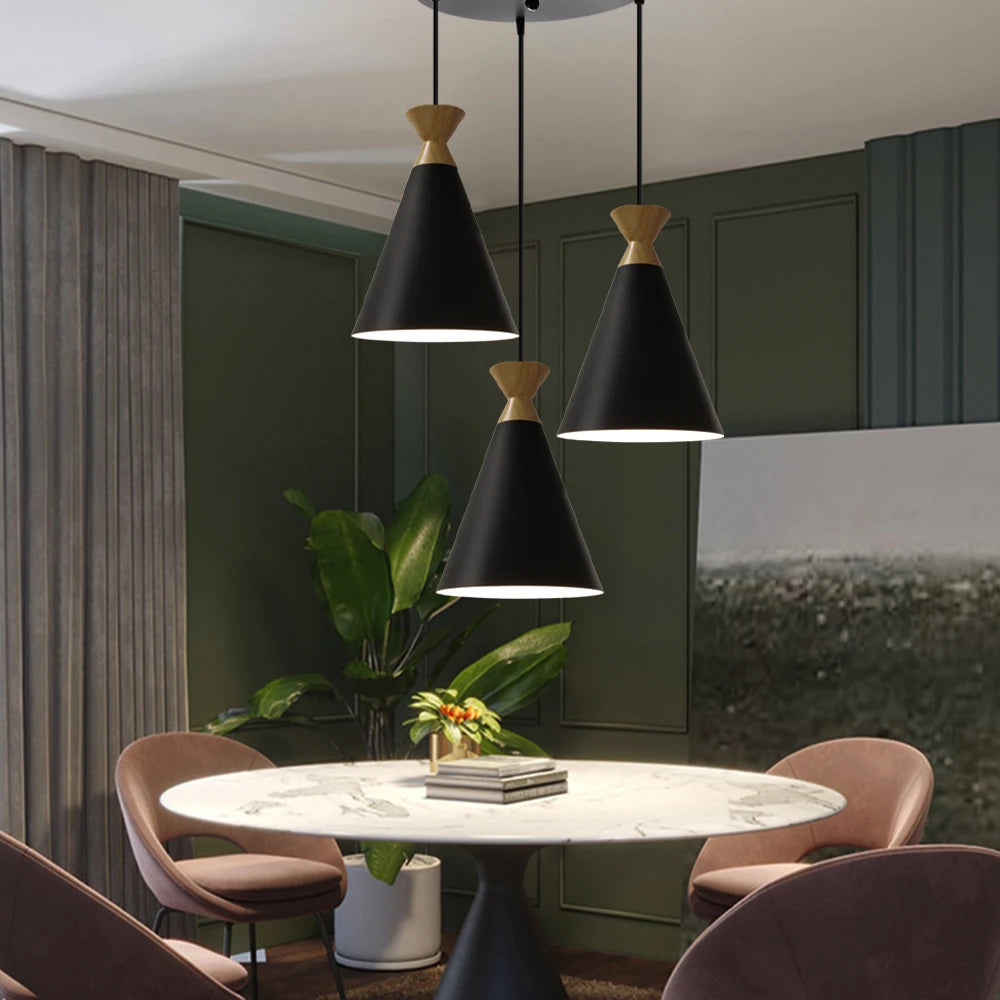 lampe suspendue rétro moderne à led abat-jour nordique pour éclairage restaurant - vue 4 sur 9