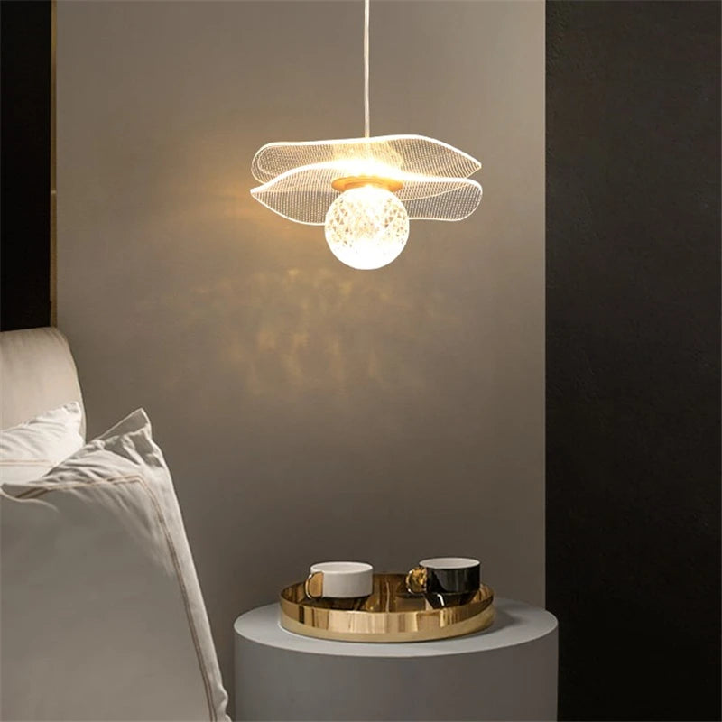 lustre moderne en acrylique et cuivre led feuille de lotus - vue 4 sur 18