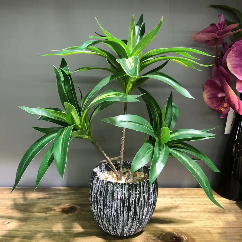 palmier artificiel à trois têtes en pot pour décoration intérieure - vue 3 sur 8