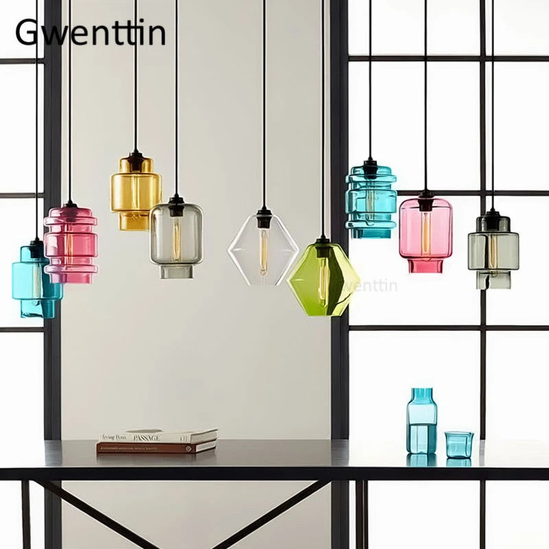 suspension moderne en verre teinté pour décoration intérieure - vue 3 sur 30