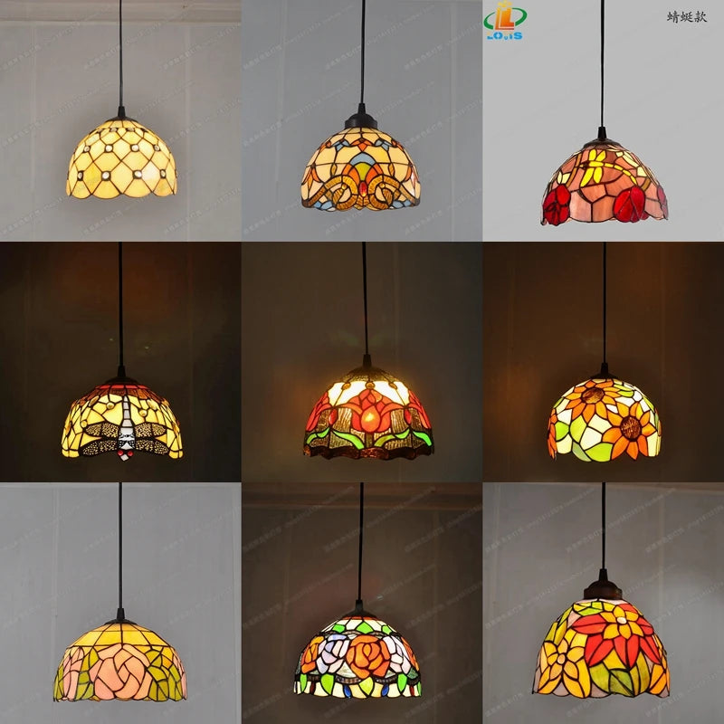 lustre en vitrail style tiffany pour éclairage décoratif antique - vue 1 sur 19