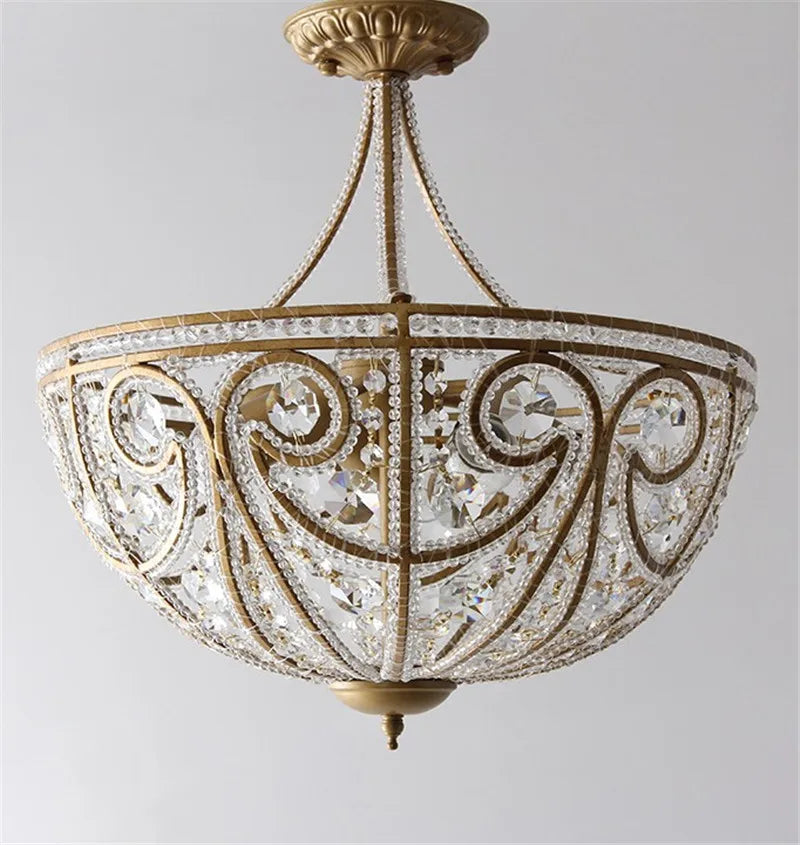 Plafonnier américain en fer forgé salon chambre lampe restaurant éclairage simple moderne lumière luxe cristal plafonnier - vue 5 sur 8