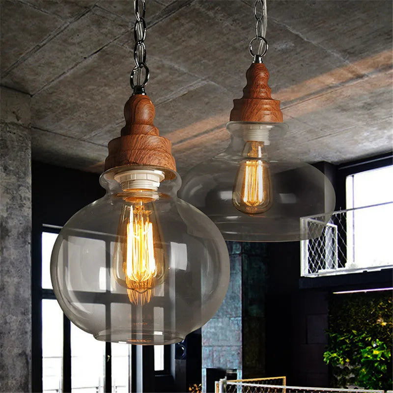 suspension rétro en bois avec éclairage led pour intérieur - vue 4 sur 9