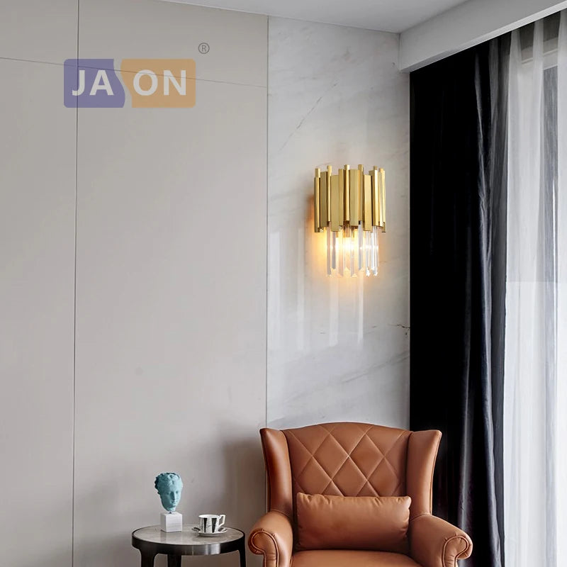 applique murale en cristal transparent chromé doré design élégant - vue 5 sur 12