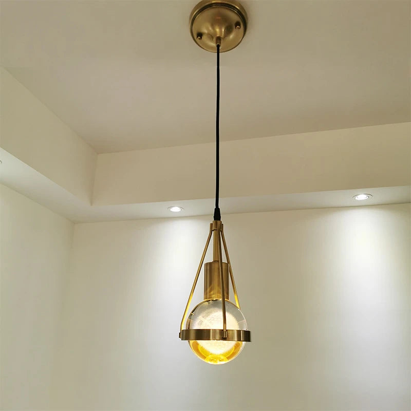suspension luminaire loft led en cuivre cristal nordique - vue 6 sur 12
