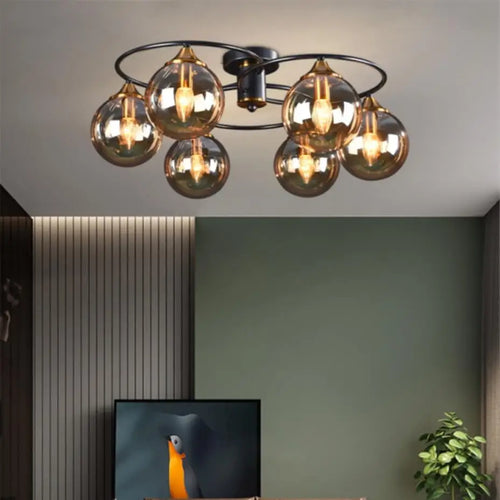 lustre industriel en verre ambré design nordique métal pour foyer et restaurant - vue 6 sur 14
