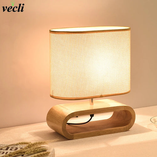 lampe de table nordique en bois créative moderne abat-jour en lin - vue 2 sur 6