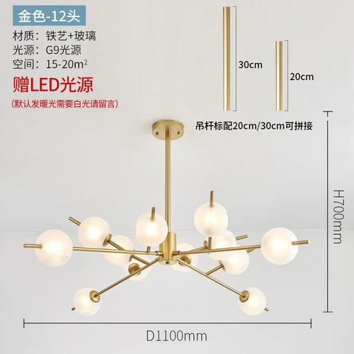 lustre en verre moderne style nordique pour décoration intérieure - vue 9 sur 14