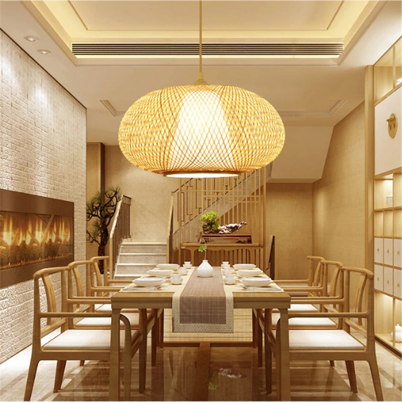 luminaire suspendu en bambou chinois pour restaurant hôtel - vue 6 sur 29