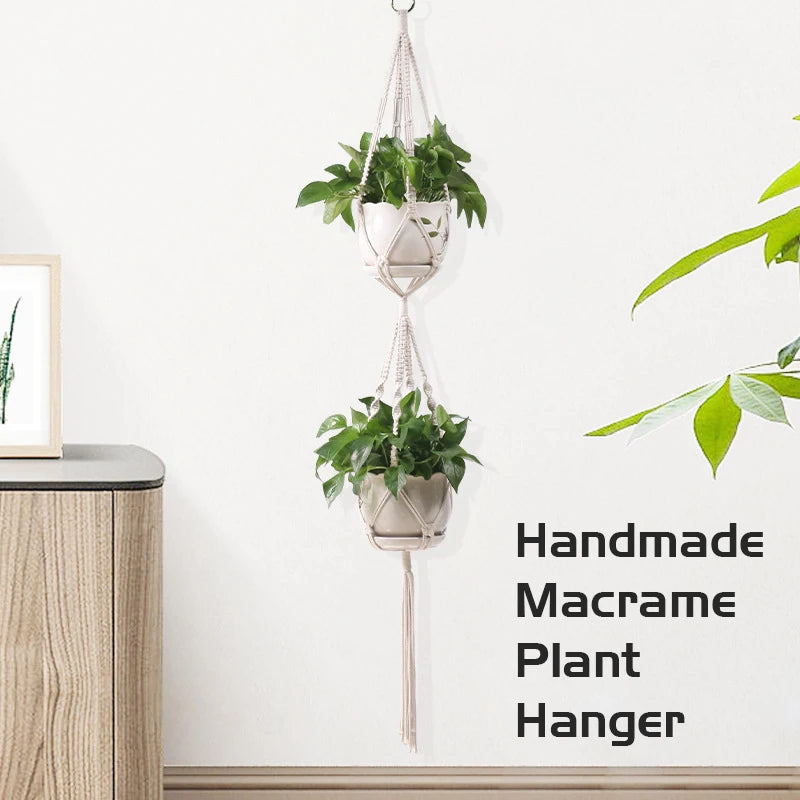 panier suspendu en macramé pour plantes artisanales décoration intérieure - vue 6 sur 18