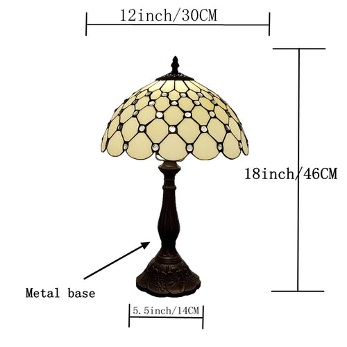 12 Inch European Crystal Bead Glass Table Lamp Tiffany Style Study Room Reading Bar Table Lighting Simple Retro Art Metal Base - vue 4 sur 5