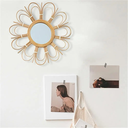 miroir mural rétro en osier pour décoration intérieure - vue 4 sur 7