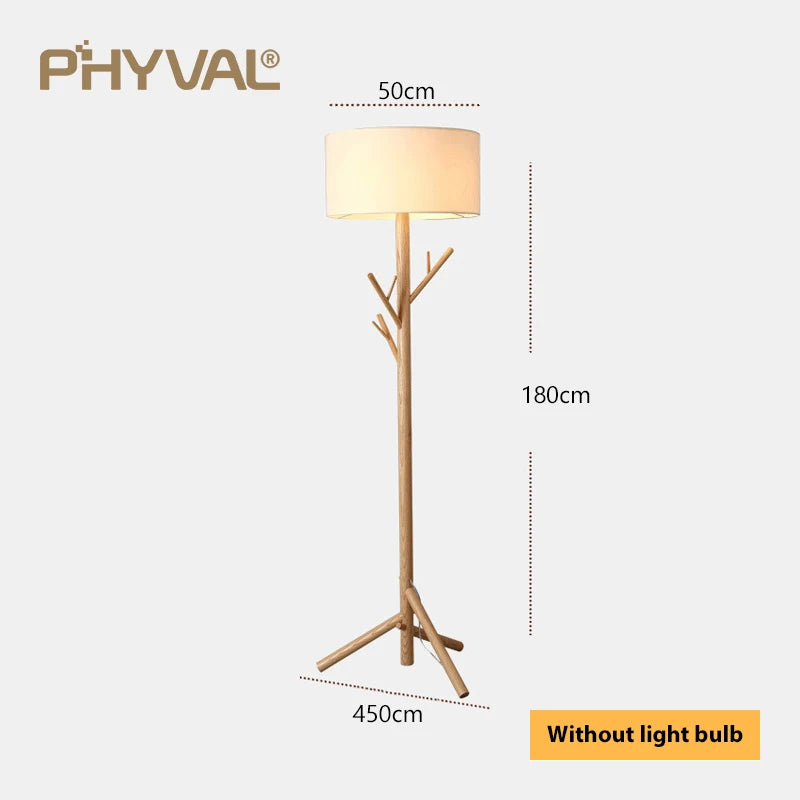 Lampadaire Nordique bois sur pied tissu interrupteur - vue 12 sur 17