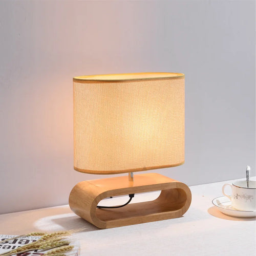 lampe de table nordique en bois créative moderne abat-jour en lin - vue 3 sur 6